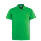 A plain green polo shirt displayed on a white background. The shirt features a classic collar and a short button placket.
