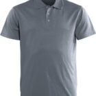A plain gray polo shirt with short sleeves and a classic collar. The shirt features a three-button placket, designed for casual or semi-casual wear.