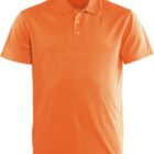 Orange short-sleeve polo shirt with a collar and three buttons. The fabric appears smooth and lightweight. The shirt is displayed against a plain background, showcasing its bright color and classic design.