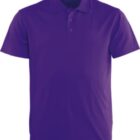 A plain purple polo shirt with short sleeves and a collar, featuring a buttoned placket at the neckline. The fabric appears smooth and the shirt hangs evenly.
