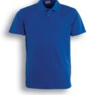 A royal blue short-sleeve polo shirt with a collar and three buttons down the front. The fabric appears smooth and lightweight. The background is plain white. Text underneath reads Royal Blue.