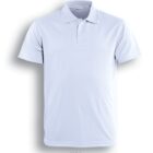 A plain white short-sleeve polo shirt with a collar and two-button placket is displayed against a white background. The word White is written below the shirt.