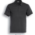 Charcoal-colored short-sleeve polo shirt displayed against a white background.