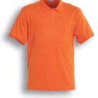 An orange short-sleeve polo shirt with a collar and buttoned placket. The shirt is displayed against a plain white background. The text Orange is written below the shirt.