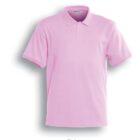 A pink short-sleeve polo shirt with a collar and buttons down the front. The shirt is displayed against a plain white background.