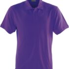 A plain, purple polo shirt with short sleeves and a collar, displayed against a white background.