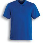 A royal blue short-sleeve polo shirt with a classic collar and three-button placket, displayed on a white background.