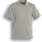 A light grayish-green polo shirt, labeled Sandstone, with a classic collar and short sleeves. The shirt features a three-button placket on the front. It is displayed on a plain white background.