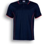 Navy blue polo shirt with red piping along the sleeves, collar, and sides. Displayed against a white background. Label reads Navy / Red.