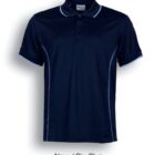 A navy polo shirt with sky blue piping along the edges and seams. The shirt has a collar and button placket. The colors are labeled as Navy / Sky Blue.