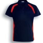 A navy blue polo shirt with short sleeves featuring red side panels and shoulder stripes. The shirt has a classic collar and a button placket. The text below reads Navy / Red.