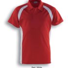 A red and white short-sleeved polo shirt with a collar and button placket. The shirt is predominantly red with white panels on the sides and shoulder areas. The text Red / White is displayed beneath the shirt.