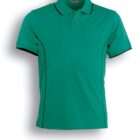 A teal polo shirt with black trim on the collar and sleeves, featuring a three-button placket. The text below the shirt reads Teal / Black.