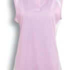 Sleeveless pink polo shirt with white accent stripes on the shoulders and sides. The shirt has a collar and a buttoned placket. The text Pink / White is displayed below the shirt.