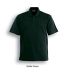 A bottle green short-sleeve polo shirt with a three-button placket, displayed against a plain white background. The shirt has a classic collar and is labeled Bottle Green at the bottom.