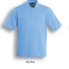 Sky blue polo shirt with short sleeves, a collar, and three buttons at the neckline.