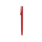 A red pen with a simple design is shown vertically against a white background. The pen has a clip near the top for attaching to paper or clothing.