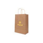 Brown paper bag with Plano logo and handles on a white background.
