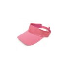 Pink visor cap against a white background.