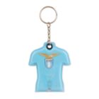 Light blue keychain in the shape of a jersey with a metal chain and ring. The jersey features a shield emblem with an eagle and SS LAZIO written on it.