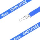 Blue lanyard with white text EMPLOYEE repeated along its length. It features a metal hook clasp and the logo and name TERRITORY GENERATION also in white.