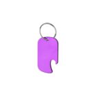 Purple bottle opener keychain with a sleek, rectangular shape and a circular cutout on one edge, attached to a silver keyring.