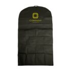 A dark green garment bag with a handle at the top, featuring a yellow logo and the word COMPANY underneath, followed by YOUR TAGLINE in smaller text. The bag is plain with a sleek, minimal design.