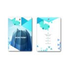 Front and back of a work permit card design. Front features a geometric blue building with WORK PERMIT text. Back includes placeholder text for address, phone number, email, and website, with a blue and green geometric design.