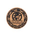 Round cork coaster featuring a graphic logo with a stylized character in a hat and the words GENERATIONS from EXILE TRIBE encircled by repeated text Generations on the border.