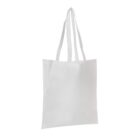 A plain white tote bag with two handles, shown against a white background. The bag has a simple design, making it ideal for casual use or customization.