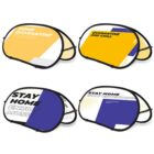 Four car sunshades with text and abstract designs. Top left reads Home Quarantine, top right Quarantine and Chill, bottom left Stay Home Enjoy Music, and bottom right Stay Home Enjoy Entertainment, each in bold letters on colorful backgrounds.