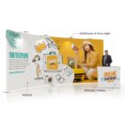 A trade show booth featuring a summer-themed design with illustrations of travel items. The backdrop has a woman on a yellow suitcase and text: Time to Explore and Summer Travel. A Online Conference 2022 counter with a person standing behind it.