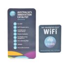 Two cards: One lists innovations by CSIRO including fast WiFi and extended-wear contact lenses. The other card highlights fast WiFi with the CSIRO logo and the text WE INVENTED FAST WiFi and INNOVATING THE FUTURE.