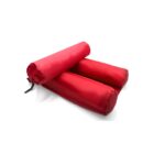 Two red rectangular waterproof dry bags are arranged in a staggered manner, with one rolled-up bag placed on top of two parallel bags. The top bag has a black strap for securing the roll. The background is plain white.