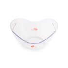 A transparent, curved plastic bowl with a wide opening and a narrow base. The bowl has an orange logo with a stylized S and the text OmasB printed on the side.