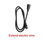 A black electric extension cord with one male and one female connector is coiled against a white background. The text Extend electric wire is written in red below the cord.