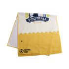 A yellow and white towel featuring a football club logo with a soccer ball and text reading FOOTBALL CLUB. The bottom corner displays FOOTBALL STAR with a small soccer ball icon.