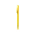 A yellow pen with a sleek design and a clip on the side, isolated on a white background.