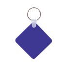 A blue diamond-shaped keychain attached to a metal key ring with a white plastic holder. The keychain is plain without any text or designs.