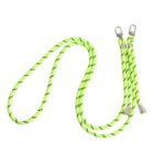 A bright neon yellow and black rope leash with metal clips at both ends, featuring a flexible, woven pattern and plastic end caps. The leash is coiled in an elongated S shape on a plain white background.