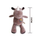A 25 cm tall plush rhino toy with a light brown body, dark brown feet and ears, and a white horn. The word ACTIVE and a multicolored logo are embroidered on its chest.