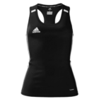 A sleeveless black athletic tank top with white side stripes and the Adidas logo on the front.