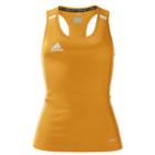 An orange Adidas athletic tank top with a racerback design. The Adidas logo is on the front.