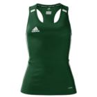 A green Adidas tank top featuring the Adidas logo on the chest. It has a racerback design and white detailing on the shoulders and sides.