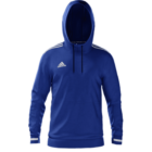 A blue hoodie with long sleeves and a front pocket. It features a white logo on the left chest and white stripes along the shoulders and sleeves. The hood has black drawstrings. The design is simple and sporty.