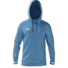 A blue Adidas hoodie with a hood and drawstrings. It features the Adidas logo on the chest and white stripes along the shoulders and sleeves. The hoodie is displayed on a transparent background.