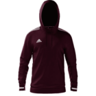 A maroon hoodie with a hood and long sleeves, featuring thin white stripes on the shoulders. The Adidas logo is displayed on the chest.
