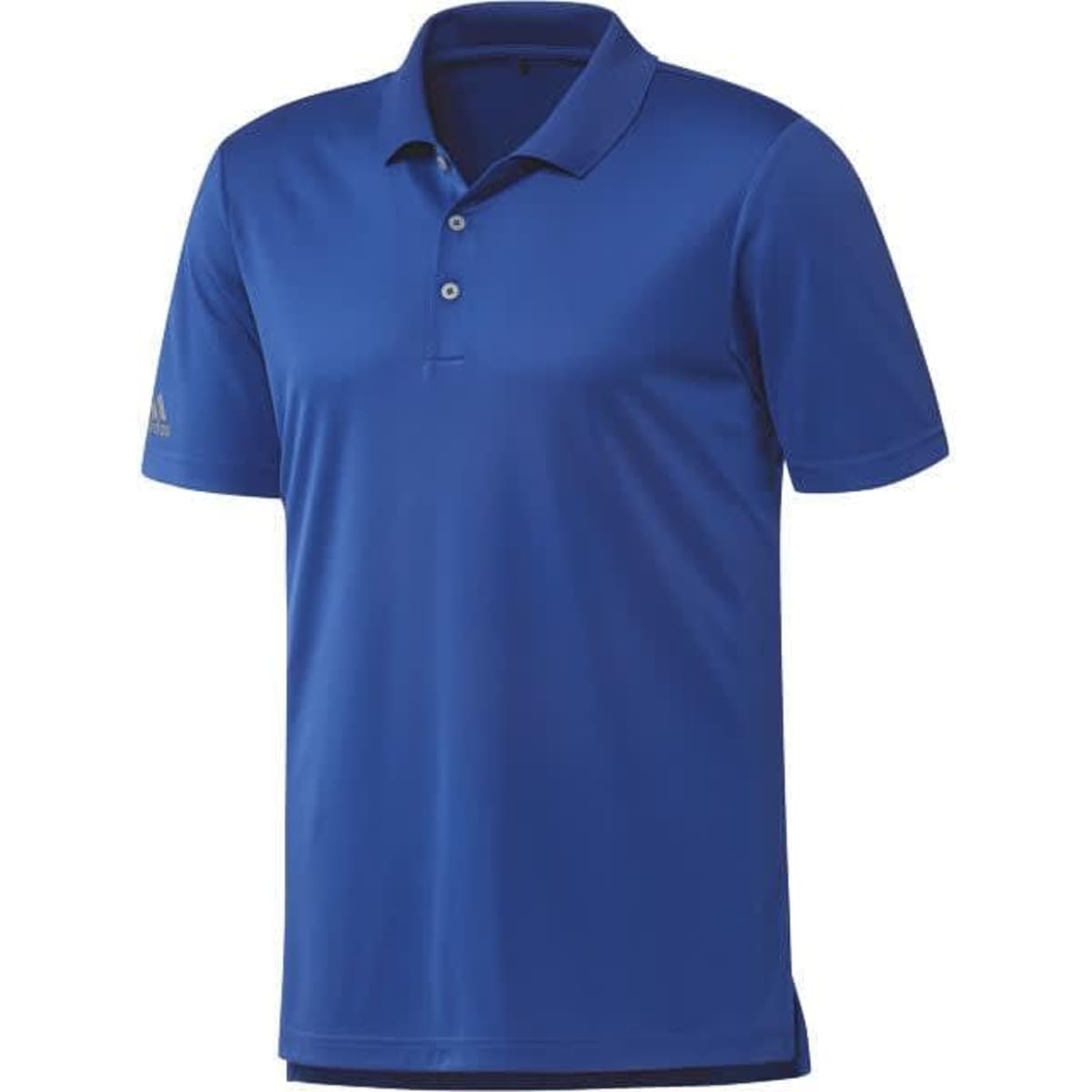A blue short-sleeve polo shirt with a collar and three buttons. The shirt has a small logo on the left sleeve. It is displayed on a plain white background.
