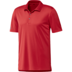 A red short-sleeved polo shirt with a classic collar and three-button placket. The shirt appears to be made of a lightweight and smooth fabric, suitable for casual or athletic wear.