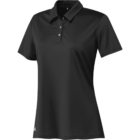 A black short-sleeve polo shirt with a collar and three buttons at the top. The fabric appears smooth and lightweight.
